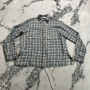 MNML Tweed Jacket Womens Sz Medium Textured Button Front Raw Hem Streetwear Coat